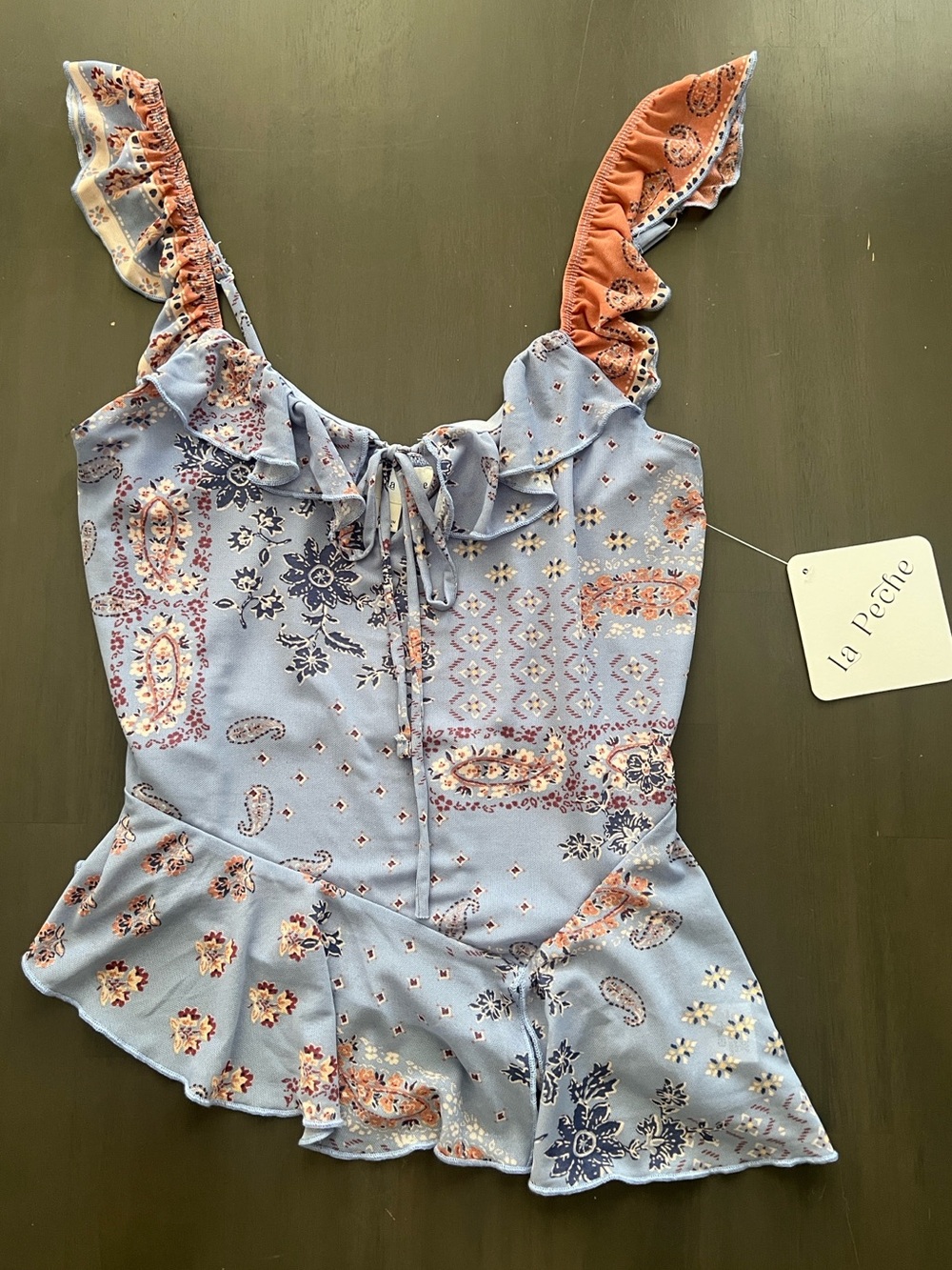Paisley Floral asymmetrical flowy tank top. Size small.